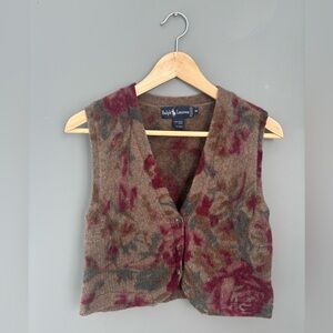 Ralph Lauren Women's Floral V-Neck Wool Sweater Vest